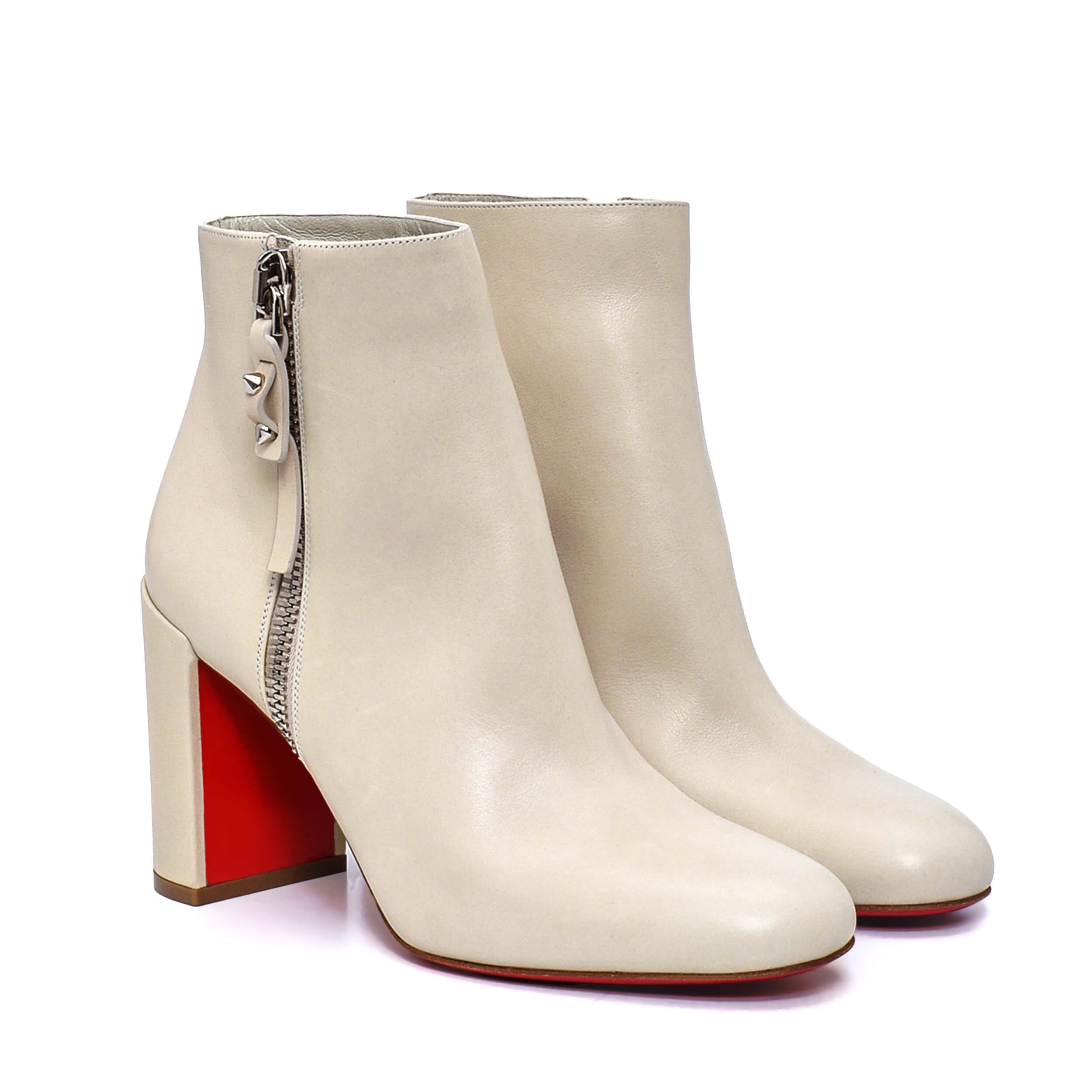 Christian Louboutin - White Calf Leather ZipTotal Booties / 38